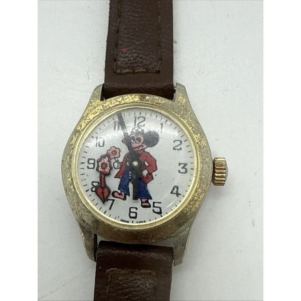Vintage Remex Hong Kong Mickey Mouse Watch Flower ANIMATED HIppy Mickey